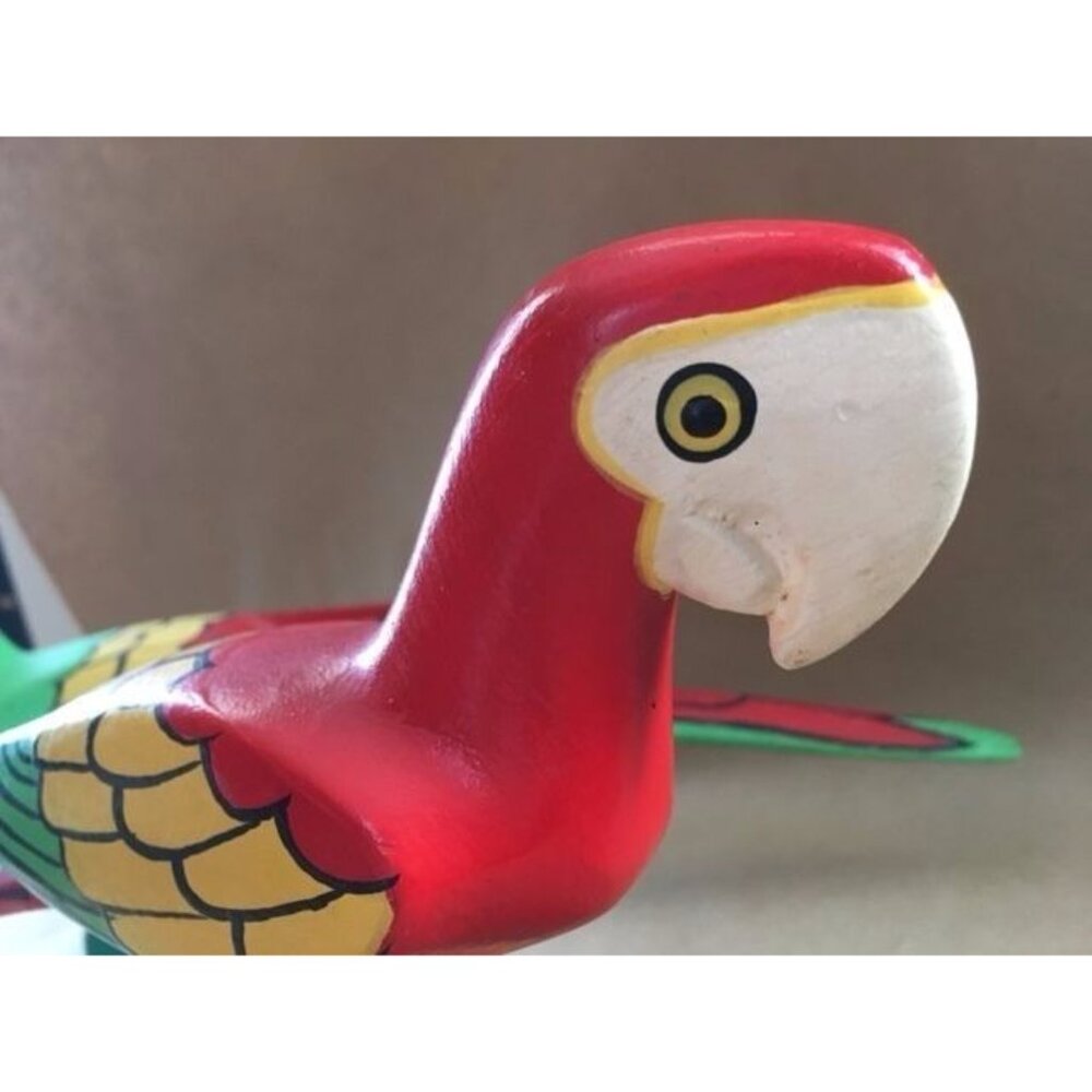 Parrots Pair Wooden FOLK ART Carved Marked JUAN PUELLO R.D. Set Of 2 - Picture 9 of 12